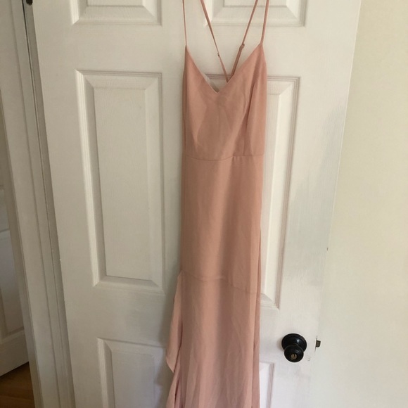 Lulus blush maxi dress with ruffle leg slit - Picture 2 of 5